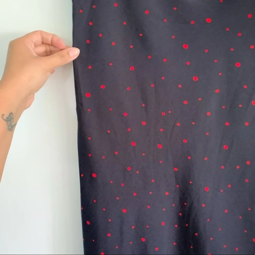 New Anthropologie Elodie Skirt A-line Midi Length Navy Blue with Red Polka Dots - Picture 4 of 8